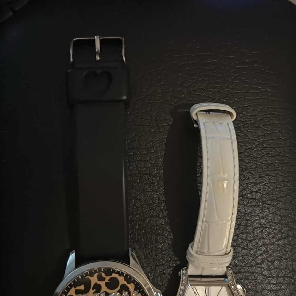 Juicy Couture Womens Lot Of 2 Y2K Watches Leather Bedazzled Leopard Animal Print